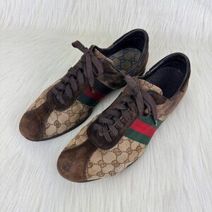 Y2K Men's Gucci Monogram Suede Accent Sneakers Shoes Sz 8.5 117711 NEEDS REPAIR